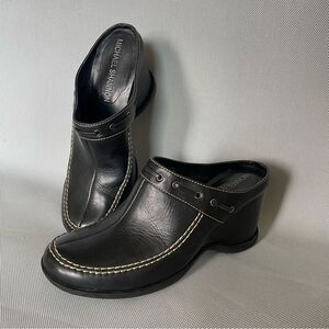 Michael Shannon ‘Shore’ Black Leather Heeled Clogs Shoes Women’s Size 7
